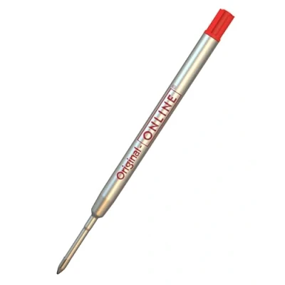 Abbildung von Kugelschreiber Ersatzmine von Online, Internationale Standard Großraum Mine, Strichstärke M (mittel) dokumentenecht, wasserfest, 1 Stück, Kugelschreibermine (rot) ISO 12757 2 G2 40007/3
