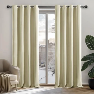 Abbildung von Deconovo Verdunkelungsvorhang Blickdicht Gardinen mit Kälteschutz Wohnzimmer, 114x132cm(HöhexBreite), Beige, 2er Set