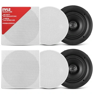 Abbildung von Pyle Audio 5,25 Zoll Wand /Deckeneinbau Dual Lautsprecher (Paar) 2 Wege Tieftöner Lautsprechersystem 1/2 Polymer Hochtöner, Unterputzmontage PDIC56 (Weiß)