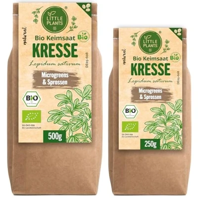 Abbildung von Little Plants Bio Kresse Sprossen Samen [250g] Kressesprossen &amp; Microgreens zum Keimen (inkl. Ebook)