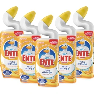 Abbildung von WC Ente Total Aktiv Gel, Flüssiger Reiniger antibakteriell, Toilettenreiniger, Citrus, 5er Pack (5 x 750 ml)