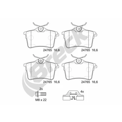 Abbildung von BRECK 24765 00 704 Bremsbelagsatz CITROËN: Berlingo II, / First I, II Kastenwagen, PEUGEOT: 308 I SW, Partner Tepee