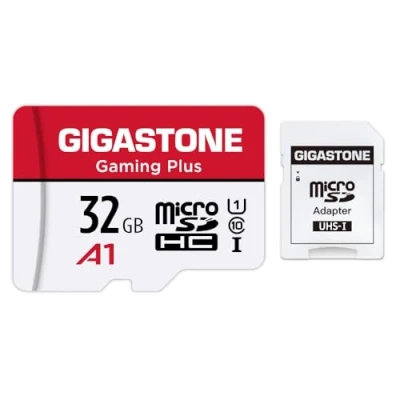 Abbildung von Gigastone Gaming Plus 32GB MicroSDHC Speicherkarte und SD Adapter, Actionkameras Drohnen, Lesegeschwindigkeit bis zu 90MB/s, Full HD Videoaufnahme, Micro Karte UHS I A1 U1 Klasse 10