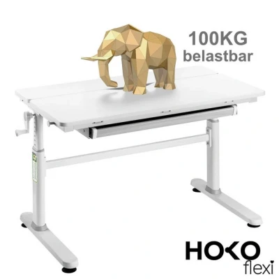 Abbildung von HOKO® Ergo Study Table COMPAKT Plus Schülerschreibtisch in Wieß, Jana, manuell höhenverstellbar (54 76 cm), neigbare Tischplatte (0 50), Kinder und Jugendschreibtisch,Größe von 100 x 60 cm