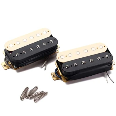 Abbildung von Alnicov Black &amp; Cream Gitarren Pickup Zebra Faced Humbucker Double Coil E Pickups 50 / 52Mm mit installiertem Rahmen Gitarrenzubehör