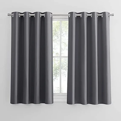 Abbildung von PONY DANCE Verdunklungsvorhänge Ösen Kurze Gardine Blickdicht Gardienen 2 Set H 137 x B 132 cm Küche Vorhang Grau Wohnzimmer Gardinen Kurz