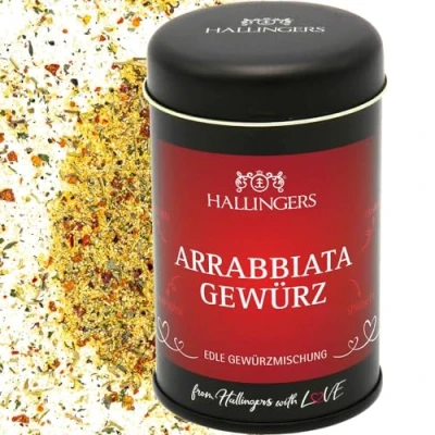 Abbildung von Hallingers Feuriges Arrabiata Gewürz Mischung für Pasta, Schafskäse &amp; Soßen (Dose) Adventskalender Neuheiten befüllen Neues Zuhause Ruhestand Genesung
