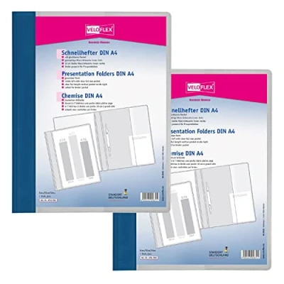 Abbildung von VELOFLEX A474105 Schnellhefter VELOFORM, 2 Stück, DIN A4, blau, PVC, glasklarer Vorderdeckel, passend für Prospekthüllen
