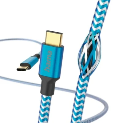 Abbildung von Hama Ladekabel „Reflective“ USB C auf C, Nylon, 1,5m (Schnellladung, Handy Ladekabel, Datenkabel, Kabel, Handykabel, Typ Knickschutz, flexibel, vergoldet, maximal kompatibel) blau
