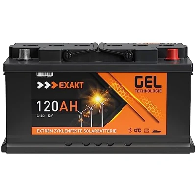 Abbildung von EXAKT Gel Batterie 12V 120Ah Solarbatterie Wohnmobil Versorgung Bootsbatterie Gelbatterie Akku ersetzt 100Ah 110Ah