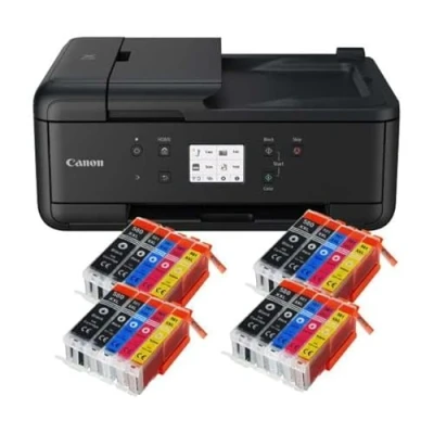 Abbildung von IC Office TR7650 Farbtintenstrahl Multifunktionsdrucker 4 in 1 (Drucken, Kopieren, Scannen, Faxen, ADF, WLAN, AirPrint) schwarz + 20 XXL Tintenpatronen
