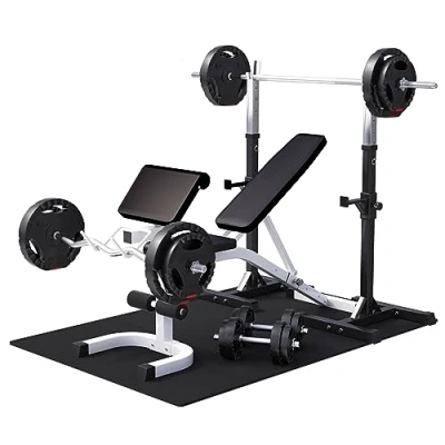 Abbildung von GORILLA SPORTS Hantelbank 100kg Gewichten, Verstellbar Kraftstation, Hantelset, Trainingsbank, (1 tlg)