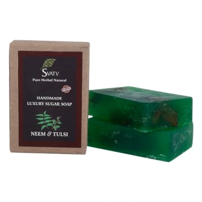 Abbildung von SVATV Handcrafted Seife with Neem &amp; Tulsi Soothing Herbs Moisturized skin Traditional Ayurvedic Herbal body Bars for Men Women, all types 125g x2