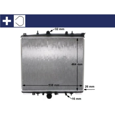 Abbildung von MAHLE ORIGINAL CR 1435 000S Kühler, Motorkühlung 464 538 26 Kühlrippen gelötet CITROËN: C8, PEUGEOT: 807
