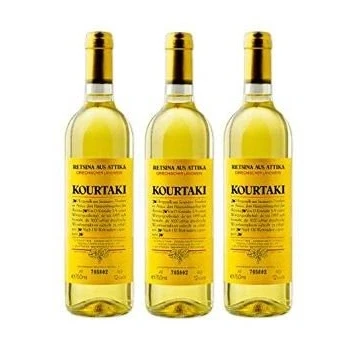 Abbildung von 3x 750 ml Retsina Kourtaki Spar Set 12% gehartzter Weißwein Weiß Wein aus Griechenland Attika Savatiao + 1 Probiersachet Olivenöl 1ml Kreta