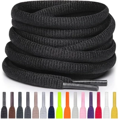 Abbildung von Miscly Schnürsenkel Oval, Reißfest für Sportschuhe, Sneaker und Laufschuhe 100% Polyester Ø 6mm (114 cm, Schwarz)