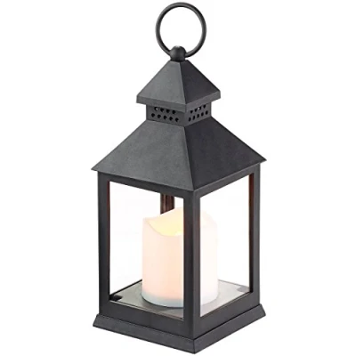 Abbildung von Lunartec Grablaterne: Laterne mit flackernder LED Kerze und Timer, Batteriebetrieb, schwarz (LED Grablaterne Licht, Tischlampe Batterie)