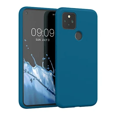 Abbildung von kwmobile Hülle kompatibel mit Google Pixel 5 gummierte TPU Silikon Handyhülle Schutzhülle für kabelloses Laden Case in Karibikblau