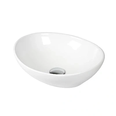 Abbildung von Stabilo Sanitär Waschbecken Keramik Aufsatzwaschbecken Oval Komplettset (Komplett Set, 1 St., mit inkl. Abflussrohr und Abflussstopfen), ist pflegeleicht, robust langlebig.