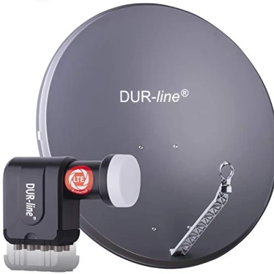 Abbildung von DUR line 8 Teilnehmer Set Qualitäts Alu Satelliten Komplettanlage Select 85cm/90cm Spiegel/Schüssel Anthrazit + Octo LNB für Receiver/TV [Neuste Technik, DVB S2, 4K, 3D]