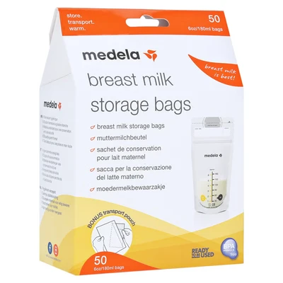 Abbildung von Medela Milchbehälter Muttermilchbeutel Set BPA freie Auffangbeutel 180ml 50 Stück, Zubehör für Milchpumpen, praktisch zu verstauen