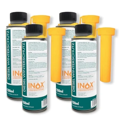 Abbildung von INOX® Winterzusatz für Diesel 4x250ml Additiv Hoch ergiebig 1:200 Frostschutz Dieselmotoren &amp; Heizsysteme Fließverbesserer bis 33 Grad