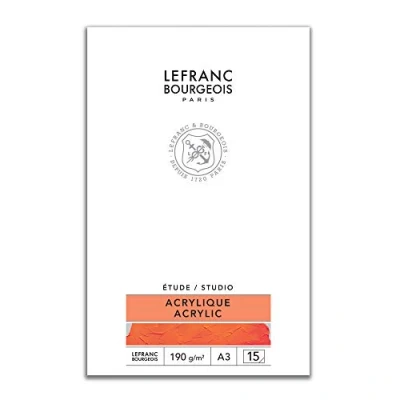 Abbildung von Lefranc Bourgeois 301339 Studio Acrylmalblock 15 Blatt A4, 190 g/m² mit Leinwandstruktur, Acrylmalpapier zum Zeichen Acrylfarben