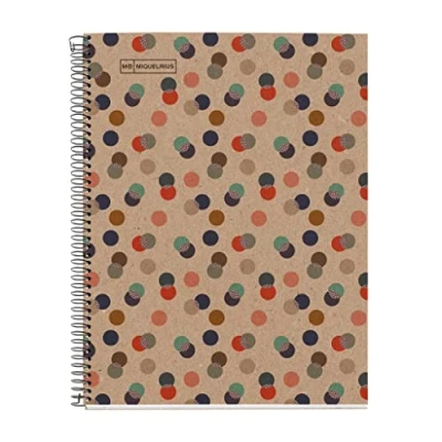 Abbildung von Miquelrius 100 Prozent recyceltes Notizbuch, 1 Farbstreifen, A4, 80 karierte Blätter 5 mm, g Papier, 4 Löcher, Einband aus recycelter Pappe, Öko Konfetti Design