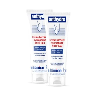 Abbildung von SORIFA 2 Stück Anthydro Barriere Creme Wasserschutz Anti Schlumpen Hände, Gesicht und Körper Hohe Verträglichkeit Parfümfrei Tube 125 ml
