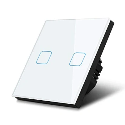 Abbildung von Maclean MCE703W Touch Lichtschalter Wandschalter Glas Schalter mit farbwechsel LED Hintergrundbeleuchtung Einbauschalter 85x85mm (2 Fach Eckig, Weiß)
