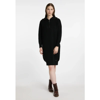 Abbildung von DREIMASTER Vintage Damen Strick Langarm Midikleid M / Schwarz 66% recyceltes Polyester 20% Nylon 11% Polyacryl 3% Wolle