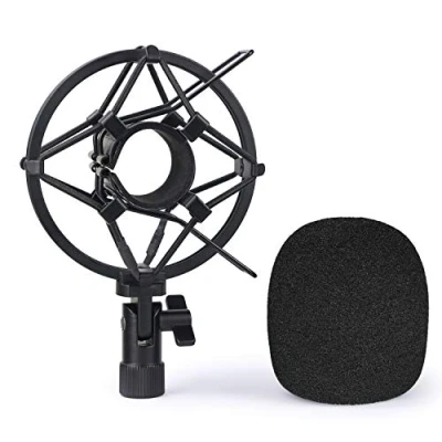 Abbildung von SUNMON Q2U Mikrofon Stoßdämpferhalterung mit Schaumstoff Windschutzscheibe zur Absorption von Vibrationen und Lärm, Pop Filter geeignet für Samson USB/XLR Dynamic Mic