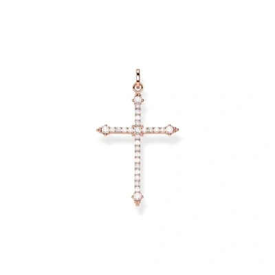 Abbildung von THOMAS SABO Anhänger Kreuz mit weißen Steinen vergoldetes Silber PE848 416 14