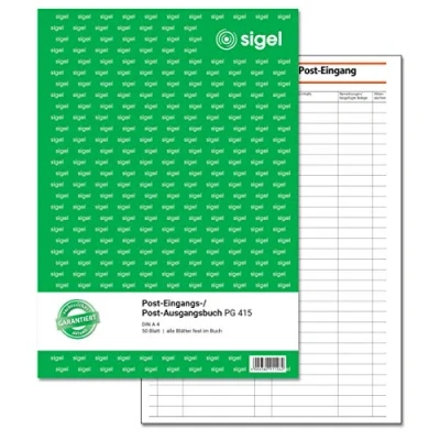 Abbildung von SIGEL PG415 Post Eingangsbuch / Ausgangsbuch, A4, 50 Blatt, aus nachhaltigem Papier