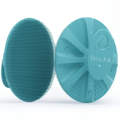 Abbildung von BEAUTAIL Körperbürste aus Silikon, Badebürste Dusche Duschbürste, Körper Bürsten, Peelingbürste, Weiche Borsten und Sanftes Peeling, perfekt für Frauen, Männer, Babys, Empfindliche Haut, 1 Stück, Cyan