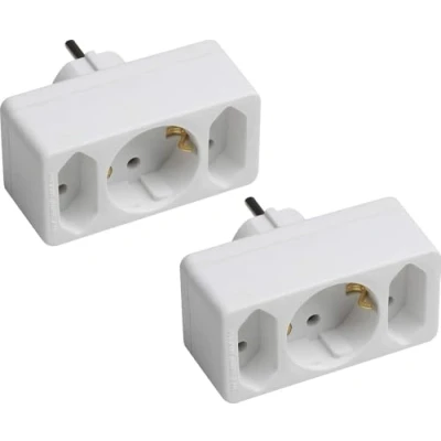 Abbildung von Meister Zwischenstecker 3 fach 2 Stück im Set Mit Euro &amp; Schuko Steckplatz Weiß IP20 Innenbereich Stromsparende Nutzung / Steckdosenadapter Eurostecker Schukostecker 7423600