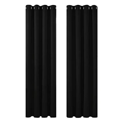 Abbildung von Deconovo Gardinen Blickdicht Vorhang Schlafzimmer Kälteschutz Vorhänge Blickdicht, 214x117cm(HöhexBreite), Schwarz, 2er Set