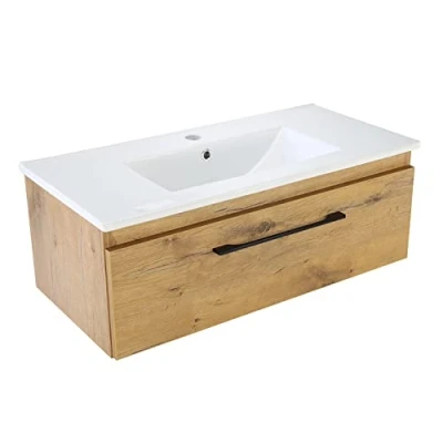 Abbildung von paplinskimoebel Badezimmer Badmöbel Unterschrank Schrank Waschbecken + Keramik Waschtisch 80 x 39 30 cm aufsatzwaschbecken gesetzt mit waschbeckenunterschrank badschrank Holz Soft Close System