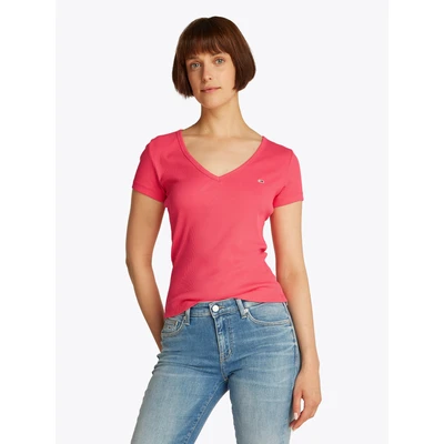 Abbildung von Tommy Jeans T Shirt TJW SLIM ESSENTIAL RIB V SS mit Logostickerei