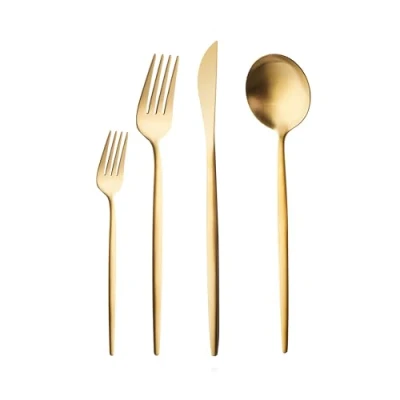 Abbildung von Karaca Besteck Set Bella Shiny Gold 24 Stück 6 Personen Besteckset, mit Messer Gabel Löffel Edelstahl 18/10 Essbesteck