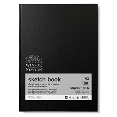 Abbildung von Winsor &amp; Newton 6673008 Skizzenbuch mit 50 Blatt Skizzenpapier, 170 g/m², Hardcover gebunden Rückenleimung, mikroperforieten Blättern A3