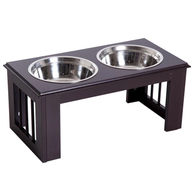 Abbildung von PawHut Futternapf erhöhter Katzen Hunde Futternapf, Edelstahl, Edelstahl Espresso, 58,4 x 30,5 25,4 cm