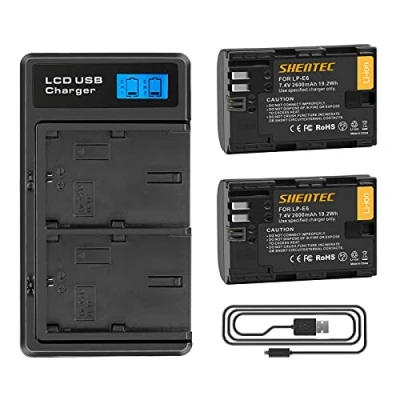 Abbildung von 2X Shentec LP E6 2600mAh Ersatzakku für Canon R5II E6N EOS 5D Mark II III 60D 70D 6D 3