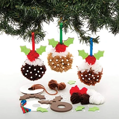 Abbildung von Baker Ross AT207 Weihnachtskugeln Pompon Weihnachtspudding (3 Stück) Bastelset Kinder zu Weihnachten, Sortiert, Mittel