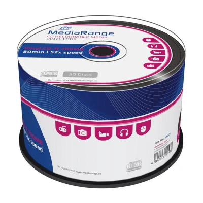 Abbildung von CD R 80 Min/700 MB MEDIARANGE VINYL LOOK Cakebox 50 Stück Black Diamond Dye