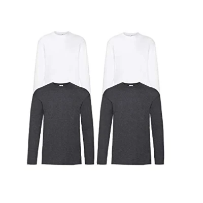 Abbildung von Fruit of the Loom 4 T Shirt Longsleeve M L XL XXL Langarm Verschiedene Farbsets auswählbar (L, 2Weiss2DarkHeather + 1 HL Kauf Notizblock)