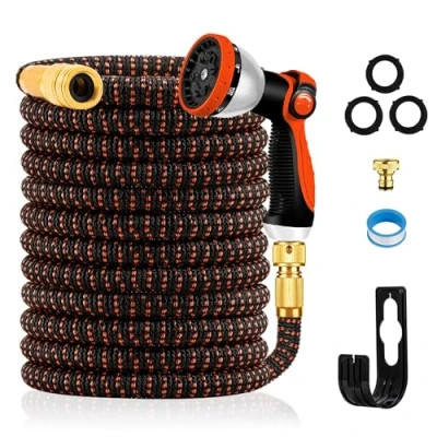 Abbildung von Yofidra Flexibler Gartenschlauch, Wasserschlauch Flexibel mit 3/4 Zoll, 1/2 Zoll Metallanschlüsse, 3450D Gewebe, Knickfrei, Garten Schlauch 10 Düse, 3 Lagiger Latex Garden Hose für Autowäsche 7,5m