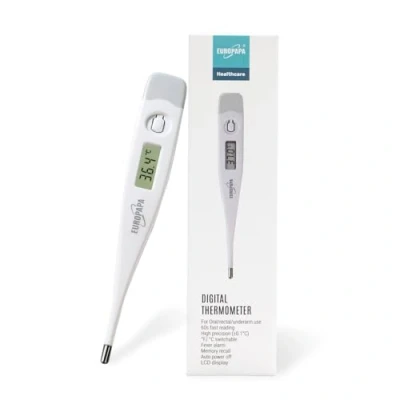 Abbildung von EUROPAPA digitales Fieberthermometer für Babys, Kinder und Erwachsene, Thermometer oral, axillar oder rektal, wasserdicht mit Fieberalarm (Grau)