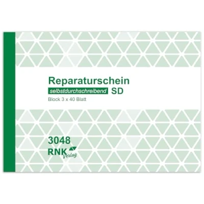 Abbildung von RNKVERLAG 3048 Reparaturschein, Block mit 3 x 40 Blatt, selbstdurchschreibend, DIN A6 quer
