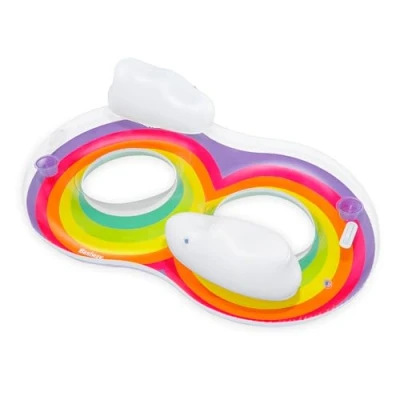 Abbildung von Bestway Schwimmring Rainbow Dreams™, für 2 Personen, max. 180 kg, Kopfstütze, Haltegriffe, Getränkehalter